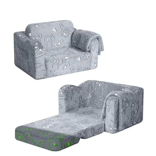 MeMoreCool Kindersofa Ausklappbar, 2-in-1 Kleinkinder Schlafsofa, Kindersessel mit Schlaffunktion, Mini Couch für Kuschelecke Kinderzimmer, Fancy Spielsofa für Mädchen und Jungen, Grau Hund MeMoreCool Kindersofa Ausklappbar, 2-in-1 Kleinkinder Schlafsofa, Kindersessel mit Schlaffunktion, Mini Couch für Kuschelecke Kinderzimmer, Fancy Spielsofa für Mädchen und Jungen, Grau Hund von MeMoreCool