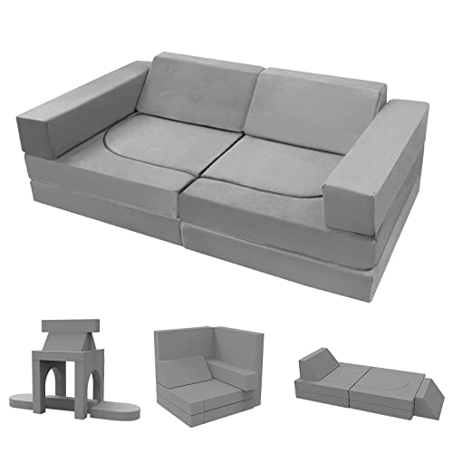 MeMoreCool Spielsofa Schlafsofa Kinder, Schaumstoff Soft Bausteine Couch, Fancy Spielsofa einen aufregenden Indoor-Spielplatz für das Kinderzimmer, Kuschelecke ideal für Kinder, Grau von MeMoreCool