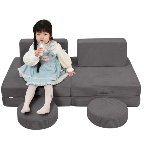 MeMoreCool Kindersofa aus Cord, Schaumstoff Soft Bausteine Couch, modulares Fancy Spielsofa einen aufregenden Indoor-Spielplatz für das Kinderzimmer, Kuschelecke ideal für Kinder, Anthrazit von MeMoreCool