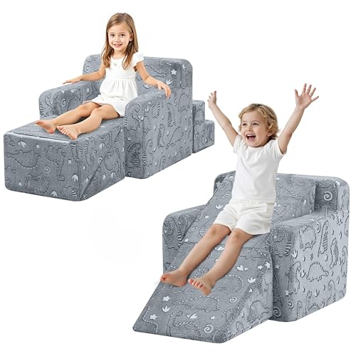MeMoreCool Modulares Kinder-Sofa mit Rutschen-Design - Klassische Flauschiger Nachtleuchtender Stoff Bezüge, vielseitig als Sofa, Lounge oder Spielstruktur einsetzbar, Grau Dino MeMoreCool Modulares Kinder-Sofa mit Rutschen-Design - Klassische Flauschiger Nachtleuchtender Stoff Bezüge, vielseitig als Sofa, Lounge oder Spielstruktur einsetzbar, Grau Dino von MeMoreCool