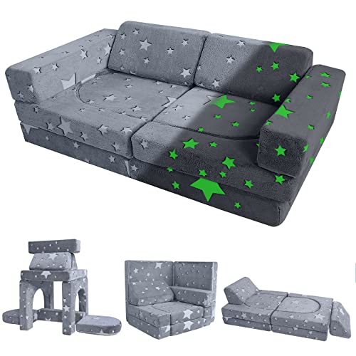 MeMoreCool Spielsofa Schlafsofa Kinder, Schaumstoff Soft Bausteine Couch, Fancy Spielsofa einen aufregenden Indoor-Spielplatz für das Kinderzimmer, Kuschelecke ideal für Kinder, Grau Stern von MeMoreCool
