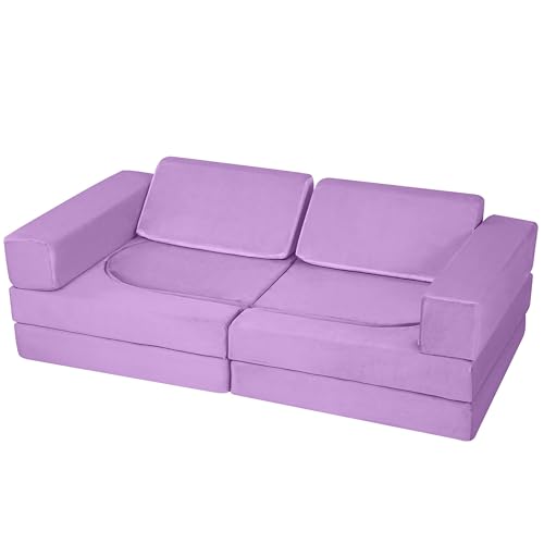MeMoreCool Spielsofa Schlafsofa Kinder, Schaumstoff Soft Bausteine Couch, Fancy Spielsofa einen aufregenden Indoor-Spielplatz für das Kinderzimmer, Kuschelecke ideal für Kinder, Lila von MeMoreCool