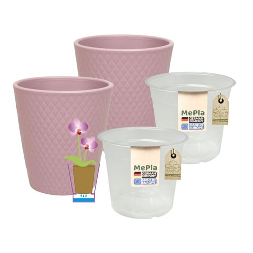 MePla - 2 Stück - Orchideenübertopf Harlekin ø 14 Lavendel Pflanztopf Orchidee ø 12, hochwertiges Wohnambiente von MePla