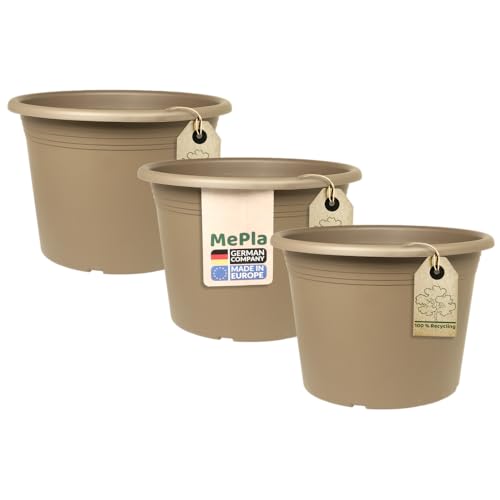 MePla - 3 Stück Blumentopf Cilindro - runder Pflanzkübel - wetterfestes Pflanzgefäß - UV-beständiger Blumenkübel - Pflanzentopf - Kübel - Ø 60 - Taupe von MePla