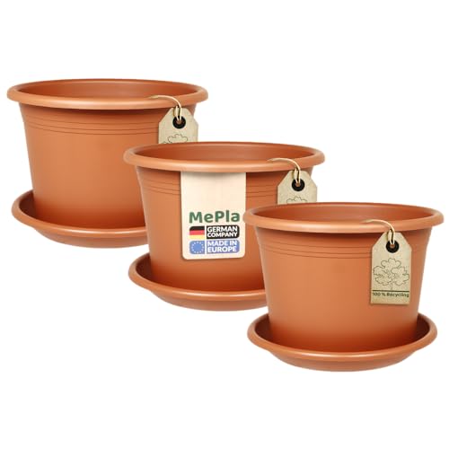 MePla 3 x Set Blumentopf Cylindro ø60cm + Untersetzer ø58cm Terra, wetterfest aus UV-beständigem Kunststoff von MePla