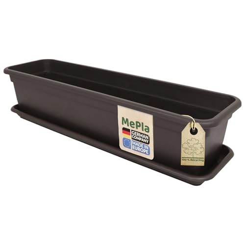 MePla - Balkonkasten Balcony 40 cm + Untersetzer - Braun - Blumenkübel - Pflanzentopf - Pflanzenkasten aus wetterfest UV-beständigem Kunststoff von MePla