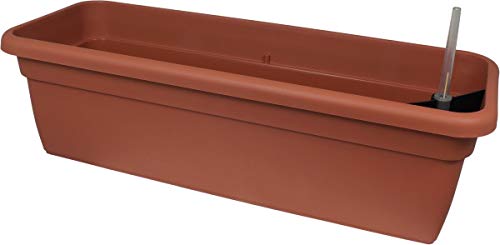 MePla - Balkonkasten XXL mit Wasserspeicher 100 cm Terracotta, wetterfestes Pflanzkasten aus UV-beständigem Kunststoff von MePla