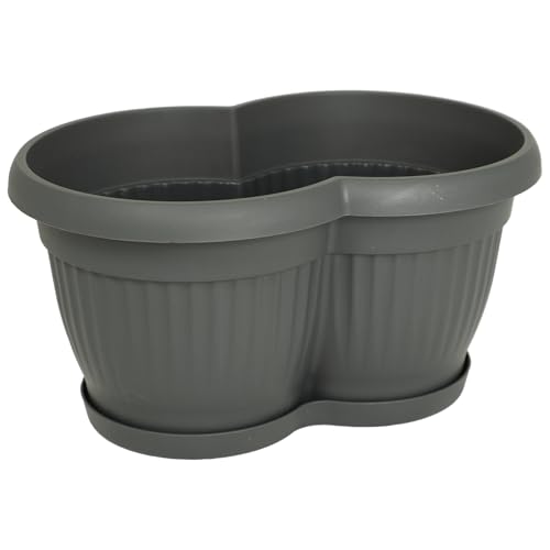 MePla - Blumenkasten RIPP mit Untersetzer, Farbe:Anthrazit, Länge:30 cm von MePla
