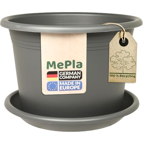 MePla - Blumentopf Pflanzkübel Cylindro ø20 cm + Untersetzer ø19 cm, Anthrazit, wetterfest aus UV-beständigem Kunststoff von MePla
