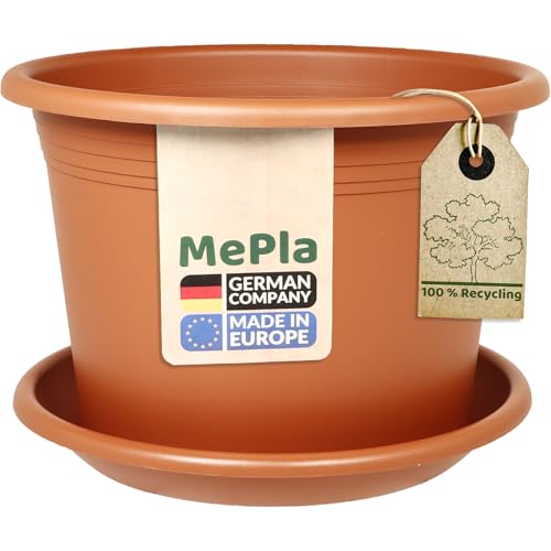 MePla - Blumentopf Pflanzkübel Cylindro ø50 cm + Untersetzer ø49 cm, Terrakotta, wetterfest aus UV-beständigem Kunststoff von MePla