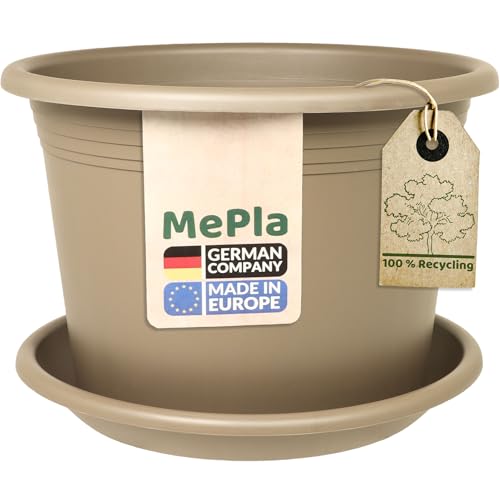 MePla - Blumentopf Pflanzkübel Cylindro ø60 cm + Untersetzer ø58 cm, Taupe, wetterfest aus UV-beständigem Kunststoff von MePla