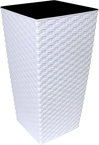 MePla - Hochkübel Finezia Rattan- wetterfestes Pflanzgefäß - UV-beständiger Blumenkübel - Pflanzentopf - Kübel - 30x30 cm/H 57 cm - anthrazit von MePla