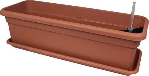 MePla - XXL Balkonkasten mit Bewässerung Länge 60 cm + Untersetzer 57 cm - Terrakotta, Blumenkübel - Pflanzentopf - Pflanzenkasten aus wetterfest UV-beständigem Kunststoff von MePla