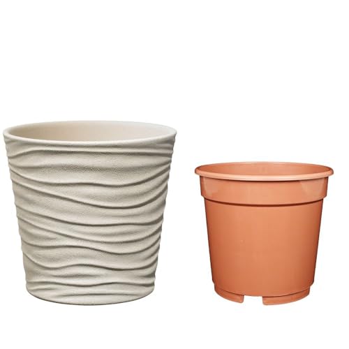 MePla Set - SK Soendgen Kermikübertopf Sonora ø10 cm, saharabeige + Pflanztopf ø8, hochwertiges Wohnambiente von MePla