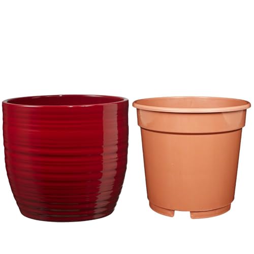 Set - SK Soendgen Keramikübertopf Bergamo ø16 cm, Bordeaux glänzend + Kulturtopf ø15, hochwertiges Wohnambiente Set - SK Soendgen Keramikübertopf Bergamo ø16 cm, Bordeaux glänzend + Kulturtopf ø15, hochwertiges Wohnambiente von MePla