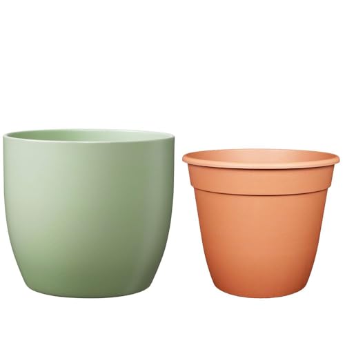 Set - SK Soendgen Keramikübertopf Basel ø24 cm, lindgrün matt + Pflanztopf ø22, hochwertiges Wohnambiente von MePla