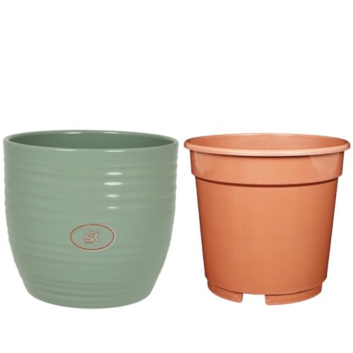 Set - SK Soendgen Keramikübertopf Bergamo ø19 cm, gletscherblau glänzend + Kulturtopf ø18, hochwertiges Wohnambiente Set - SK Soendgen Keramikübertopf Bergamo ø19 cm, gletscherblau glänzend + Kulturtopf ø18, hochwertiges Wohnambiente von MePla