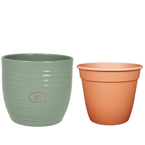 Set - SK Soendgen Keramikübertopf Bergamo ø24 cm, gletscherblau glänzend + Pflanztopf ø22, hochwertiges Wohnambiente Set - SK Soendgen Keramikübertopf Bergamo ø24 cm, gletscherblau glänzend + Pflanztopf ø22, hochwertiges Wohnambiente von MePla