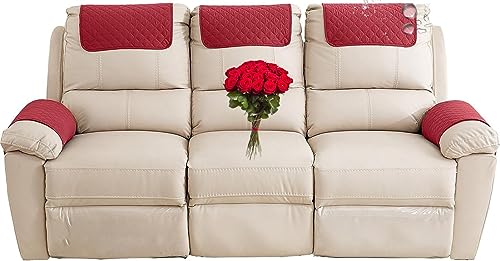 ArmlehnenbezüGe Couch Armlehnenschoner Sofa- Und Armkappen Weiche Sofa-Arm-BezüGe Abnehmbar Waschbar LehnenüBerwurf Armkappen Für 1 2 3 Sitzer (Color : rot, Size : 3 Sitze) von MeRcri