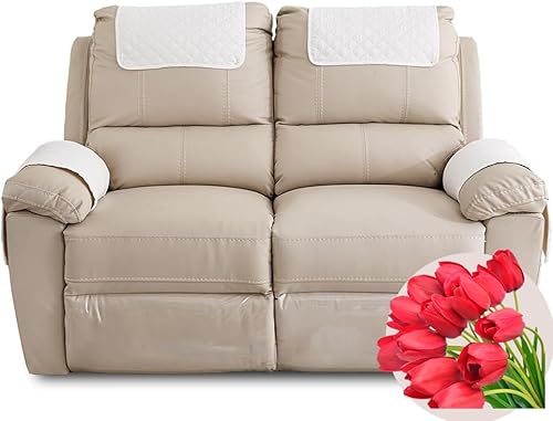 Couch Armlehnen Organizer, Wasserdichte Stuhl Armlehnenschoner, Sofa Armlehne Kopfstützenbezug für Sessel, Armlehnenbezug, Sesselbezug, Rutschfester, Gesteppter Möbelschutz ( Color : Beige White , Siz von MeRcri