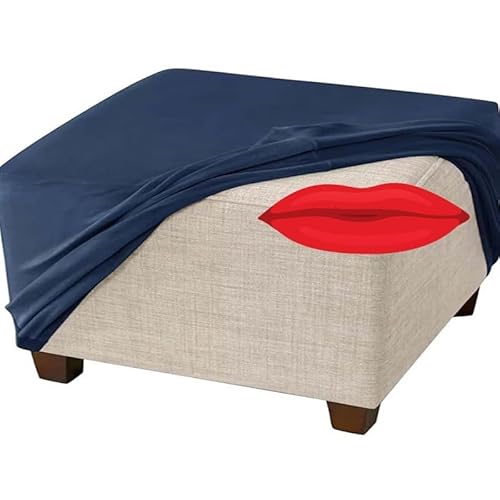 MeRcri Samt Hockerbezug mit Elastischer Unterseite Maschinenwaschbar Ottomane Bezug Viereckig 60x75cm 80x90cm Stretch Schonbezüge (Color : Navy Blue, Size : 35x39in(90x100cm)) von MeRcri