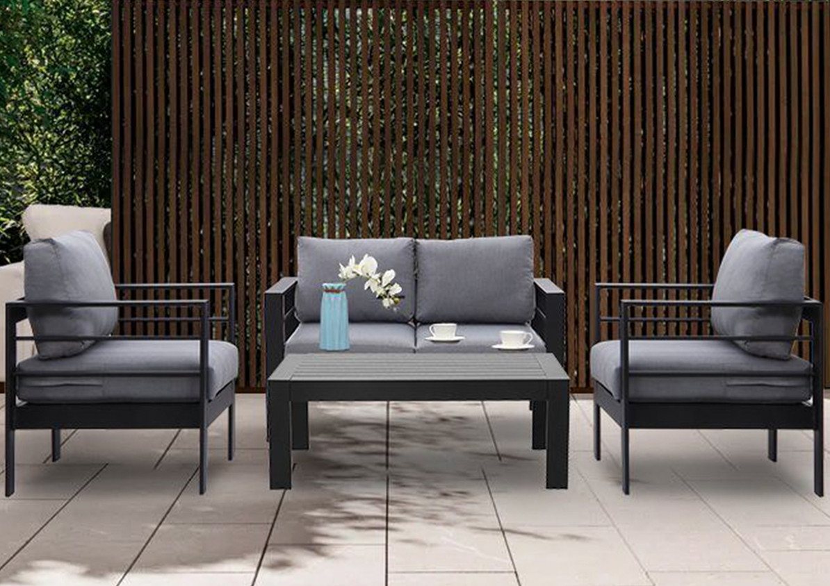 MeXo Gartenlounge-Set Gartenmöbel Set Aluminium Loungeset für Terrasse Balkon, (Set, 4-tlg., 1×2-Sitzer Sofa, 2×Sessel, 1×Tisch, 8×Auflagen), wetterfest Sitzgruppe Essgruppe Gartengarnitur für 3-4 Personen von MeXo