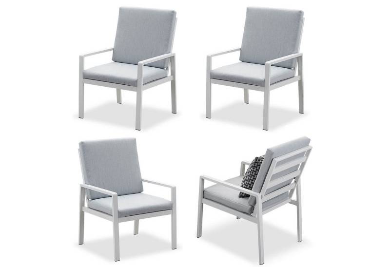 MeXo Gartenlounge-Set Alu Gartenmöbel-Sets Gartenstuhl, (4-tlg., 4 Esszimmerstühle, 60x 68x 85 cm, 8 Auflagen, bis zu 140 kg belastbar), wetterfest Gartengarnitur Set von MeXo