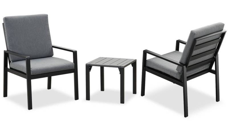 MeXo Gartenlounge-Set Aluminium Gartenmöbel-Set, (Gartensitzgruppe für 2 personen, 3-tlg., 2 Stühle, 1 Couchtisch, Alu, inkl. Auflagen), Balkonmöbel Set Wetterfest für Garten Balkon Terrasse von MeXo