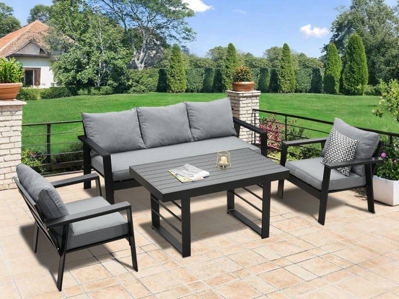 MeXo Gartenlounge-Set Gartenmöbel Set Aluminium 5-6 Personen, (Sitzgruppe Garten, 76 cm Extra breite Sitze mit Ergonomische Rückenlehnen, 4-tlg., Belastbarkeit pro Sitzplatz 140kg), Garten Esstisch outdoor für Garten, Balkon oder Terrasse von MeXo