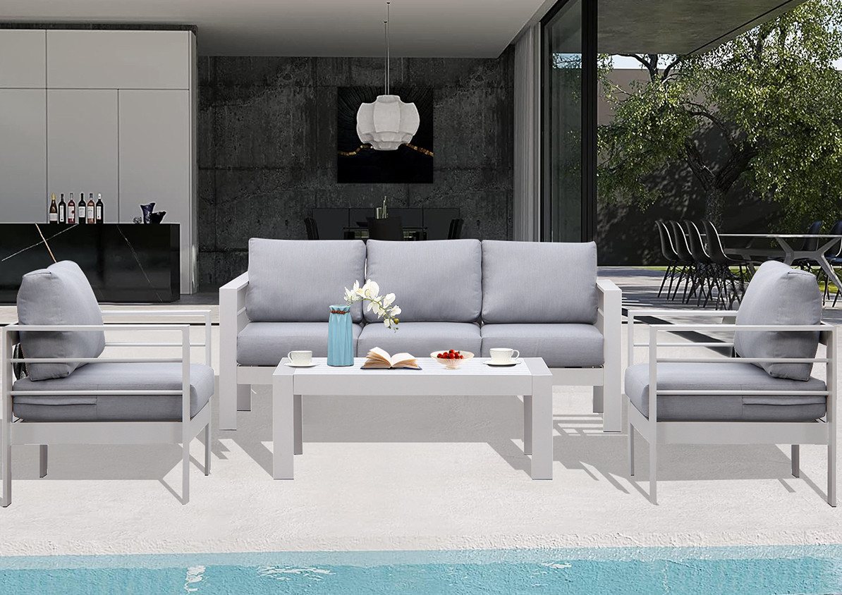 MeXo Gartenlounge-Set Gartenmöbel Set Aluminium Loungeset für Terrasse Balkon, (Set, 4-tlg., 1×3-Sitzer Sofa, 2×Sessel, 1×Tisch, 10×Auflagen), wetterfest Sitzgruppe Essgruppe Gartengarnitur für 4-5 Personen von MeXo