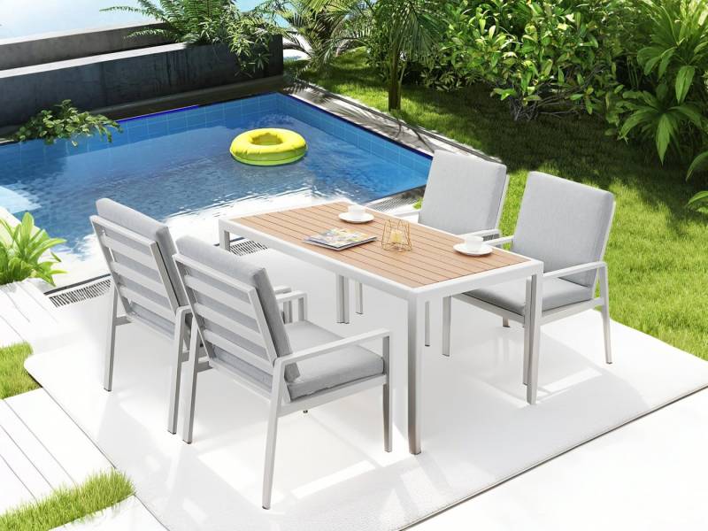 MeXo Gartenlounge-Set Gartenmöbel Set Aluminium mit stabilem Rückenlehnen-Design, (wetterfeste Lounge Sitzgruppe, 5-tlg., 4 x Gartenstühle, 1 x Esstisch 140x80x70 cm), Outdoor Essgruppe für Terrasse & Garten für 4 Personen von MeXo