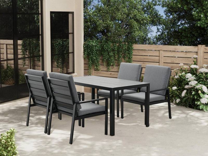 MeXo Gartenlounge-Set Lounge Gartenmöbelset Aluminium, (Garten Essgruppe für 4 Personen, 5-tlg., Terrassenmöbel Set mit 4 Sessel, Esstisch 140x80x70 cm), 85 cm Rückenlehne, hoher Sitzkomfort von MeXo