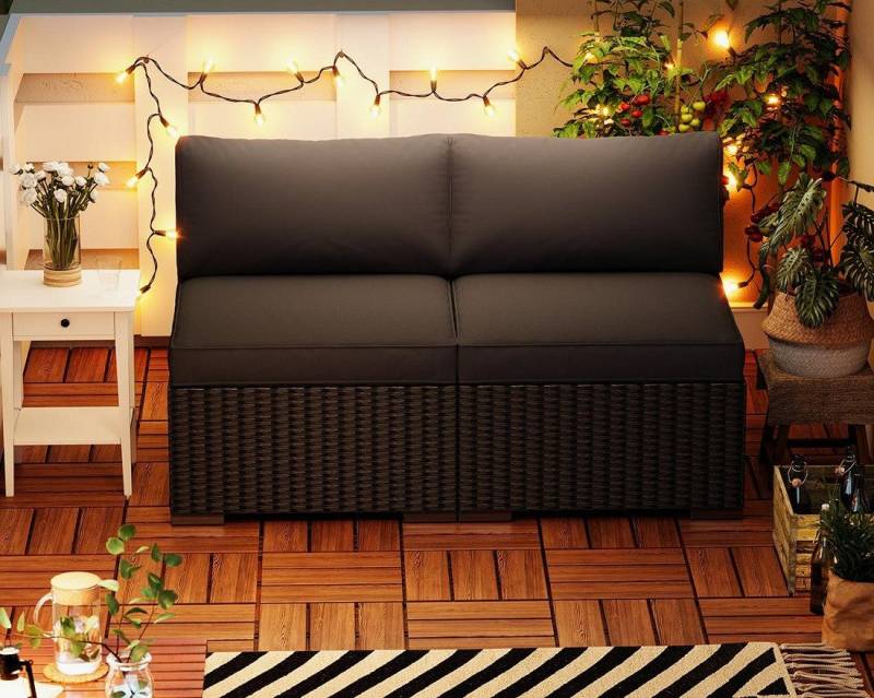 MeXo Gartensofa Rattan Modulsofa mit Liegefunktion Outdoor Wetterfest Balkon Terrasse, 64x64cm xxl Sitzfläche, 10cm breite Komfort-Armlehnen, 10cm Luxus Sitzkissen, 7+ freie Kombinationen zur Auswahl, Polyrattan Lounge anthrazit Loungesessel von MeXo