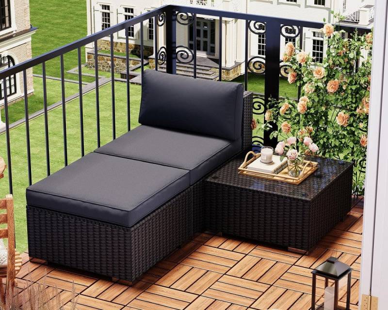 MeXo Gartensofa Rattan Modulsofa mit Liegefunktion Outdoor Wetterfest Balkon Terrasse, 64x64cm xxl Sitzfläche, 10cm breite Komfort-Armlehnen, 10cm Luxus Sitzkissen, 7+ freie Kombinationen zur Auswahl, Polyrattan Lounge anthrazit Loungesessel von MeXo