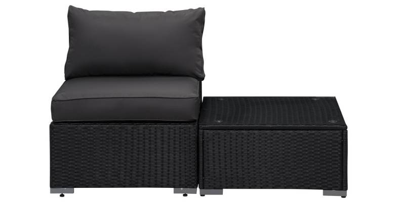 MeXo Gartensofa Rattan Modulsofa mit Liegefunktion Outdoor Wetterfest Balkon Terrasse, 64x64cm xxl Sitzfläche, 10cm breite Komfort-Armlehnen, 10cm Luxus Sitzkissen, 7+ freie Kombinationen zur Auswahl, Polyrattan Lounge anthrazit Loungesessel von MeXo