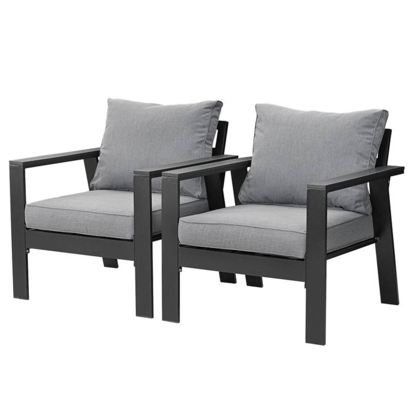 MeXo Gartenstühle 2er Set Aluminium Wetterfest Hochlehner Grau von MeXo