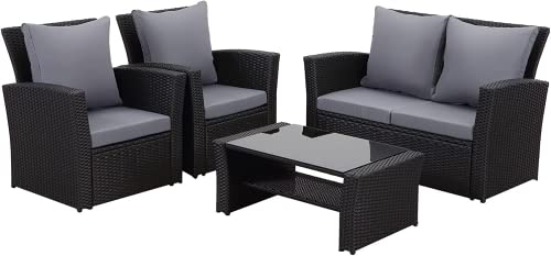 MeXo Polyrattan Lounge Set - Gartenlounge für 3-4 Personen Gartenmöbel Set Frei kombinierbare Sitzgruppe aus Gartensofa, Sessel, Beistelltisch mit Kissen für Garten, Kleiner Balkon und Terrasse von MeXo