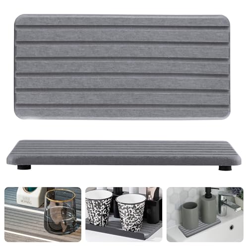 2 Stück Abtropfmatte Geschirr, 21 x 10 cm Wasserabsorbierender Stein Badezimmer Waschbecken Matte Abtropfmatte mit Schmutzabweisender Gummisohle Abtropfmatte Spüle Kaffeematte für Küche-Dunkelgrau von MeYuxg