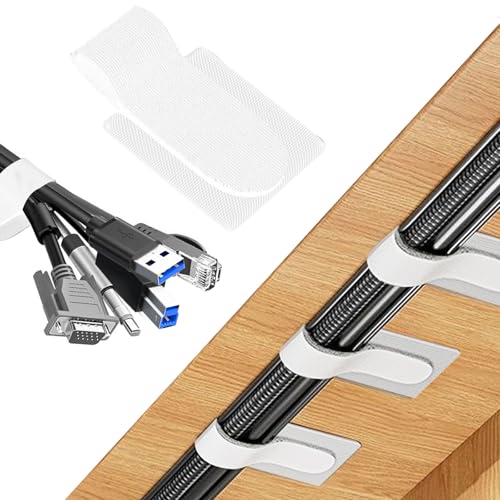 20 Paar Kabelmanagement unter dem Schreibtisch, 15cm x 4cm Wiederverwendbarer Kabelclip-Versteck, Verstellbarer langer Kabelbinder Haltert 15 Kabel, Cable Management für Büro Computerzimmer (Weiß) von MeYuxg