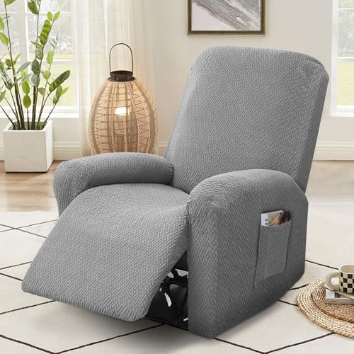 4-Teiliger Sesselbezug Rutschfest, Sesselschoner für Relaxsessel, Sofa Armlehnenabdeckungen, Sesselschutz, Sesselbezug Stretch Stuhlabdeckung für Home TV Stuhl, Lounger, Sessel (1 Sitz) (hellgrau) von MeYuxg
