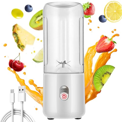 300ML Tragbarer Mixer Smoothie Maker, Portable Blender für Smoothies und Shakes, USB Wiederaufladbarer Mini Mixer, Kleiner Smoothie Maker für Babynahrung, Saft, Reisen (Weiß) von MeYuxg