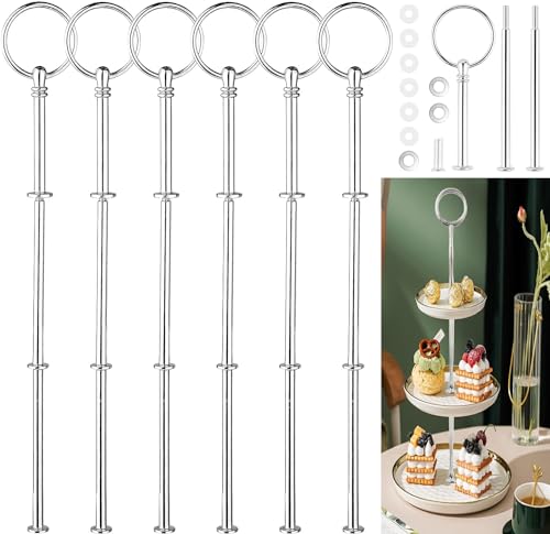 6set Etageren Stangen Set, Etageren Stäbe, Etagere Bausatz, Silber Etageren Stangen Set, Hochzeitstorte Tortenständer 2-3 etage,Etagere bausatz Stange für Obsttablett, Snackteller (Ohne Teller) von MeYuxg