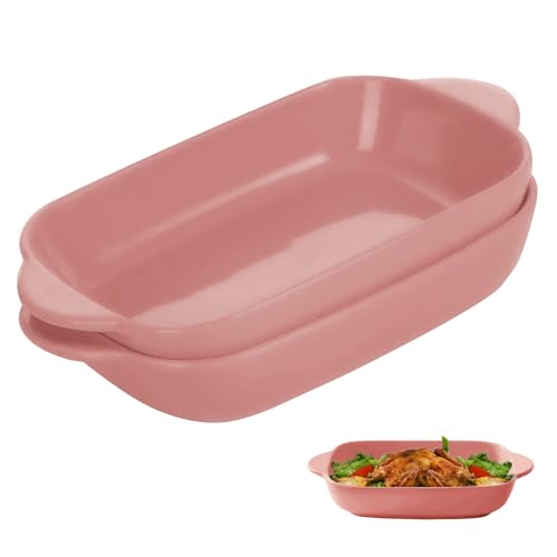 Auflaufform Keramik 2 PCS, Lasagneform Rechteckige Auflaufformen 22.2 x 13.5 x 4.5cm, Bunt Glasiertes Kleine Auflaufform Ofenform für Lasagne, Backen, Gourmet Essen, Hitzebeständig (Rosa) von MeYuxg