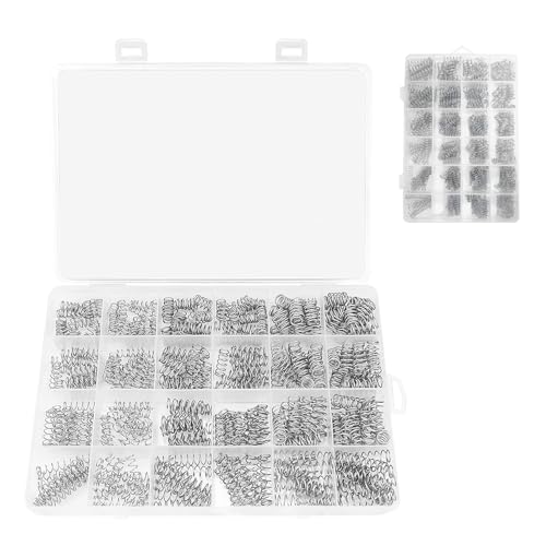 Federn Metall, 420 Stück Druckfeder Set, 24 Größen Spiralfeder, 6 Verschiedene Elastizitäten Zugfedern Sortiment, Beinhaltet Länge 10mm 15mm 20mm 30mm, Durchmesser 5mm 6mm 7mm von MeYuxg