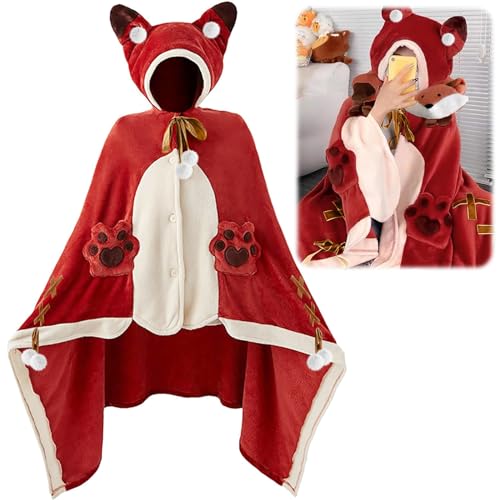 Fuchs Kapuzendecke, Süße Rot Fuchsdecke 166 x 106 cm, Warme Decke Wearable Blanket, Fuchs Geschenk Decke, geeignet für Weihnachts und Geburtstagsgeschenke für Mädchen von MeYuxg