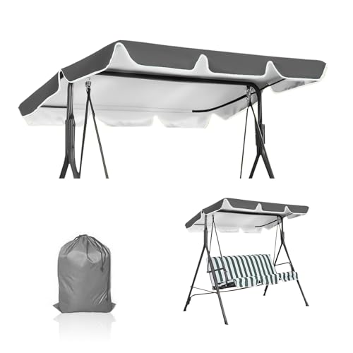 Hollywoodschaukel Dachbezug 210x145cm - Universelles Hollywoodschaukel Dach Ersatzdach für 3-Sitzer mit 420D Oxford | Wasserdicht & UV-Schutz 50+ | Einfach Montage für Garten-Schaukel - Grau von MeYuxg