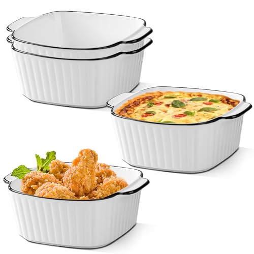 Kleine Auflaufform Keramik 4PCS, Lasagne Auflaufform 14.2 x 11 x 5.4 cm, Mini Auflaufformen für Heißluftfritteuse, Mikrowellen, Backöfen, Kühlschränke (Weiß Vertikaler Streifen) von MeYuxg