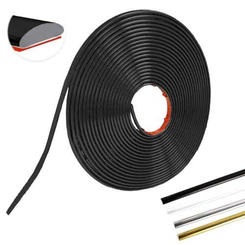 MeYuxg 12M*8MM*2.8MM Zierleisten Selbstklebend, PVC Wandleisten Selbstklebend, Deckenleisten Selbstklebend, Eckleiste Selbstklebend Geeignet für Wand, Schrank,Badezimmer, Schlafzimmer(Schwarz-12M-8MM) von MeYuxg