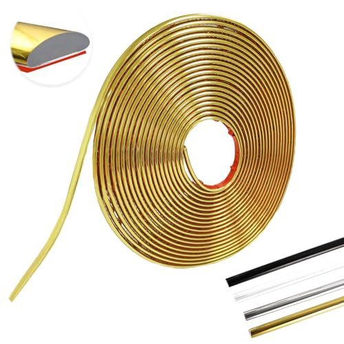 MeYuxg 8M*8MM*2.8MM Zierleisten Selbstklebend, PVC Wandleisten Selbstklebend, Deckenleisten Selbstklebend, Eckleiste Selbstklebend Geeignet für Wand, Schrank, Badezimmer, Schlafzimmer(Gold-8M-8MM) von MeYuxg