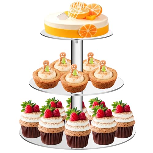 MeYuxg Cupcake Ständer, Tortenständer 3 Etagen Transparentes Rundes Acryl Kuchenständer für Hochzeit, Party, Geburtstag, Baby Duschen & Kuchen, 15/18.7/22.5 cm Durchmesser von MeYuxg